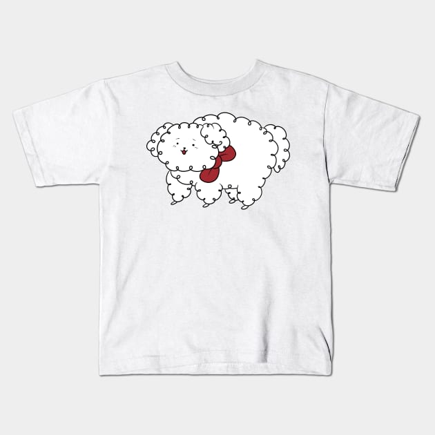 Fluffy White Dog Wearing a Ribbon Kids T-Shirt by saradaboru